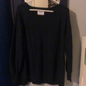 Crewneck blue sweater with some red stitching